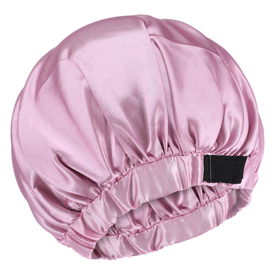 Oruola Satin Hair Bonnet,Bonnets for Black Women,Adjustable Double Layer Satin Bonnet with Elastic Band,Reusable Sleep Caps for Women Waterproof Hair Shower Cap Pink 13Inch