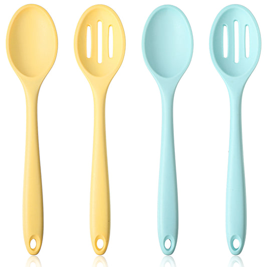 Classicseali 4PCS Silicone Spoons for Cooking, Heat Resistant Mini Silicone Spoon, 7.87'' Silicone Spoon Small, for Kitchen Cookings Bake Mixing Serving Stirring Draining Dishwasher Safe, 2 Styles