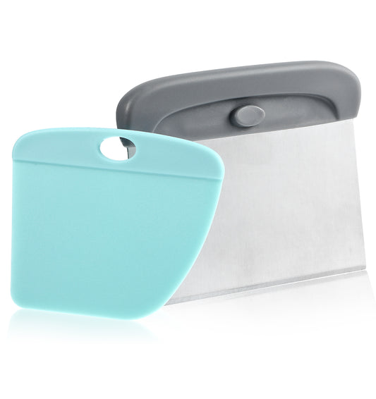 2 in 1 Bread Scraper & Dough Cutter, Stainless Steel Pastry Scraper, Multi-Purpose Bowl Scrapers for Baking, Cake, Pizza Dough (Blue)