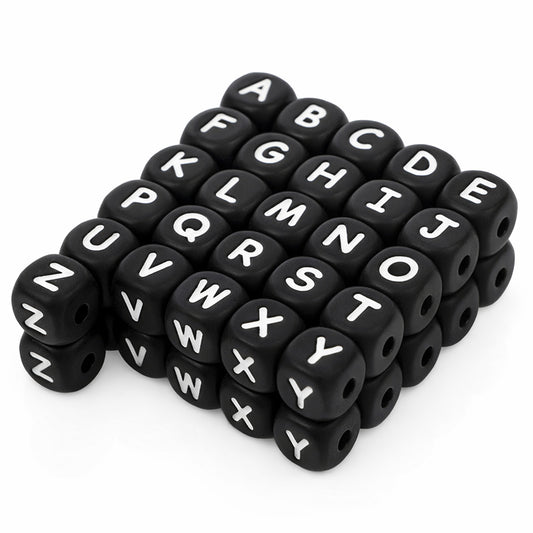 Classicseali 52PCS Silicone Beads, 12mm A-Z Silicone Letters, Square Letter Beads for Bracelet Making, for Bracelets and Keychains, Necklaces and Lanyards Making