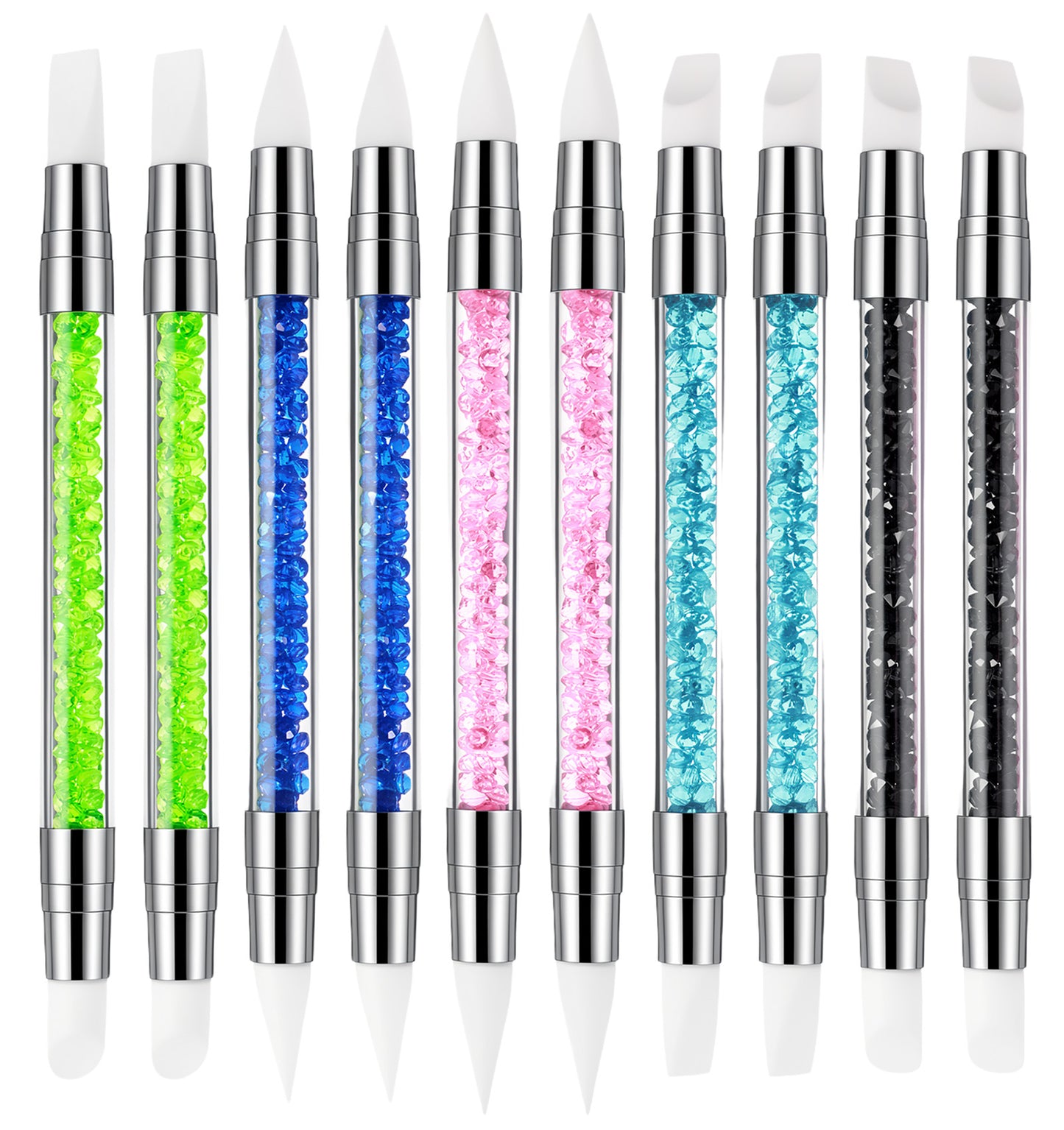 10 Pcs Nail Art Sculpture Pens, Dual Tipped Silicone Nail Tools, Acrylic Rhinestone Dotting Brush for Nail Art Carving Drawing Shaping, DIY Salon Manicure Decoration Tool Set