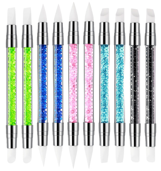 10 Pcs Nail Art Sculpture Pens, Dual Tipped Silicone Nail Tools, Acrylic Rhinestone Dotting Brush for Nail Art Carving Drawing Shaping, DIY Salon Manicure Decoration Tool Set