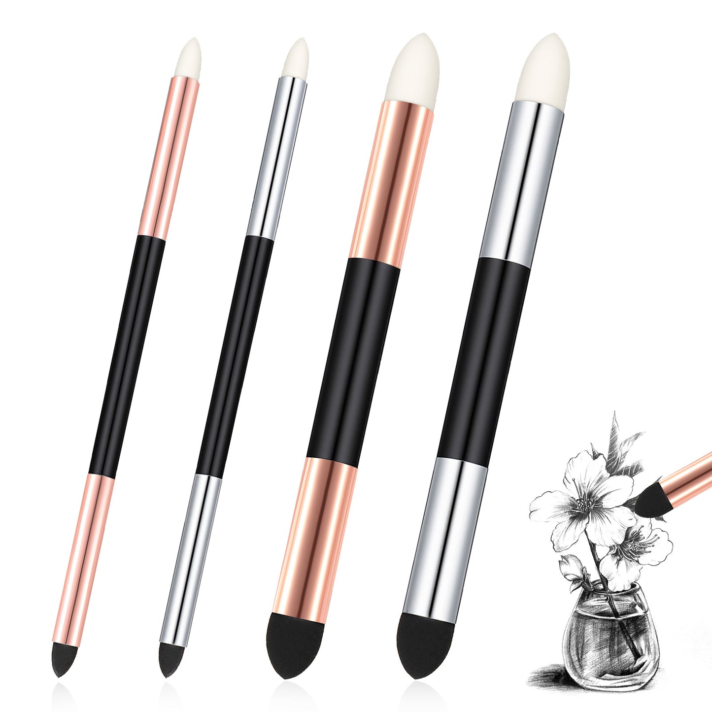 Guduling 4pcs Blending Sponge Pen, Double Headed Blending Stumps for Drawing, Reusable Washable Pastel Blendings Tools for Artist Sketch Fading, Highlighting, Oil Pastels