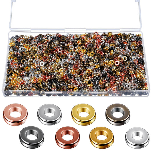 Classicseali 1600PCS Crimp Beads, 6mm Bracelet Spacers with Box, Flat Round Metal Spacer Beads, for Jewelry Bracelet Earring Craft, Hole, 8 Colors