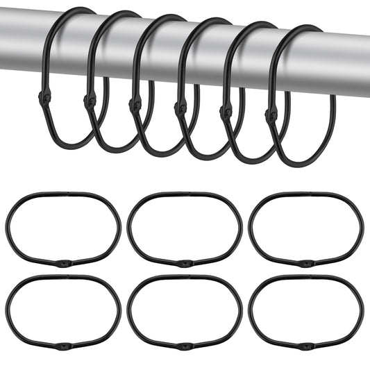 Guduling 12pcs Black Shower Curtain Hooks, Metal Black Curtain Rings, Metal Coated, Rust-Proof Curtains Pole Rings for Bathroom Shower Rods Curtains