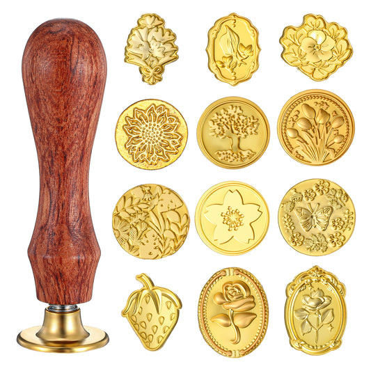 Guduling 12pcs Personalised Wax Seal Stamp with Wooden Handle, Wax Seal Stamp Kit, Wax Stamps for Envelopes, Invitations, Cards, Gift Packing (12 Styles)