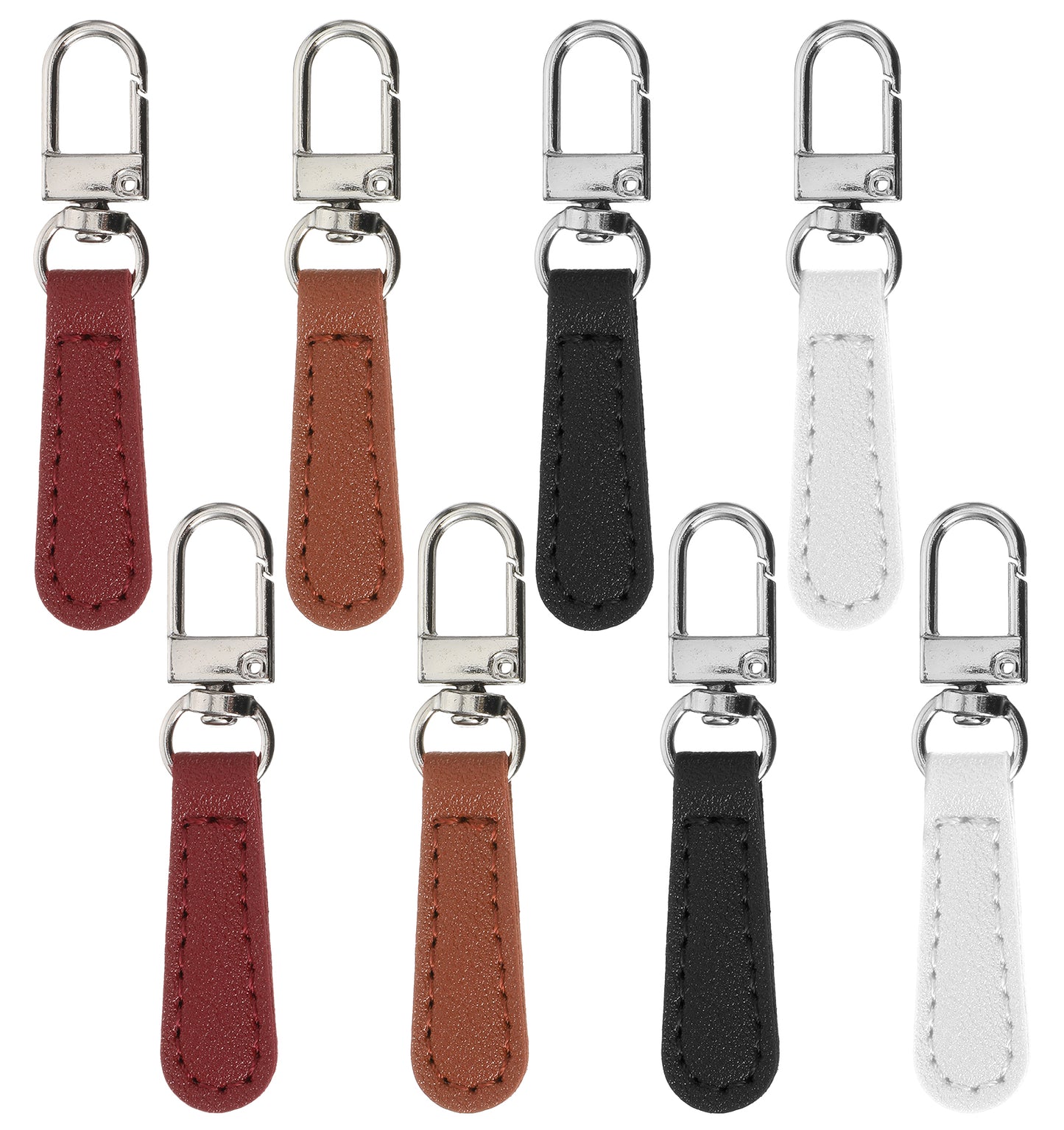 8 PCS Zipper Pull Replacement, 7 Cm Detachable PU Leather Zip Puller Replacement for Luggage Backpacks Jackets Handbags (Black/White/Wine Brown/Brown)