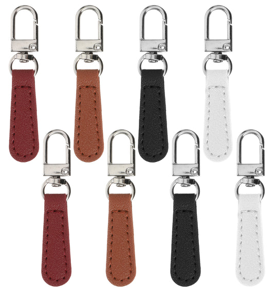 8 PCS Zipper Pull Replacement, 7 Cm Detachable PU Leather Zip Puller Replacement for Luggage Backpacks Jackets Handbags (Black/White/Wine Brown/Brown)
