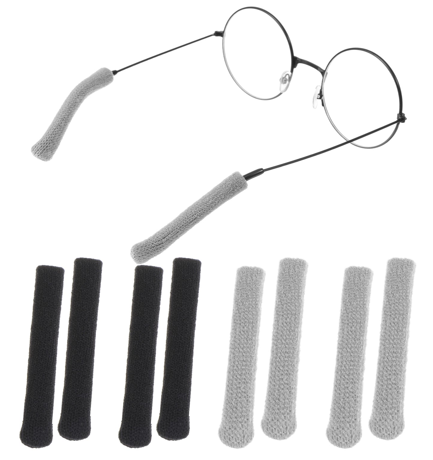 4 Pairs Glasses Ear Cushions, Glasses Arm Covers Soft Knitted Cotton Non-Slip Pads, Comfortable for Sports, Work & Study, Men Women Kids