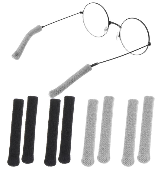 4 Pairs Glasses Ear Cushions, Glasses Arm Covers Soft Knitted Cotton Non-Slip Pads, Comfortable for Sports, Work & Study, Men Women Kids