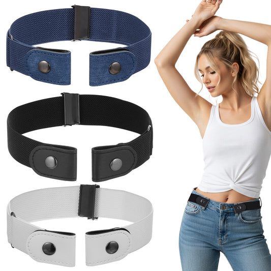 guduling 3pcs No Buckle Belts for Women, No Buckle Invisible Belt for Women, Comfortable Buckleless Elastic Belts for Woman & Men Jeans Pants