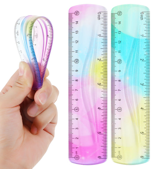 15cm Bendy Ruler, 2Pcs Soft Plastic Small Flexible Ruler Shatterproof Straight Soft Edge Bendable Rulers for Kids & Adults, Perfect for Journaling, School Office Colorful Drafting Tools, Colorful