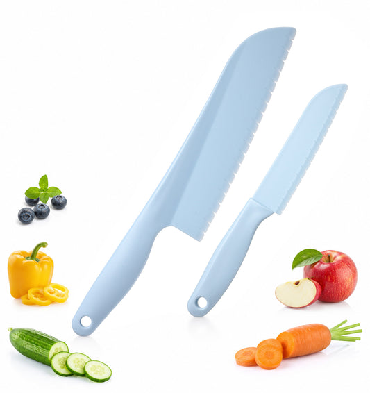 Thrymme Plastic Knives, 2PCS Serrated Kitchen Knife, Blue