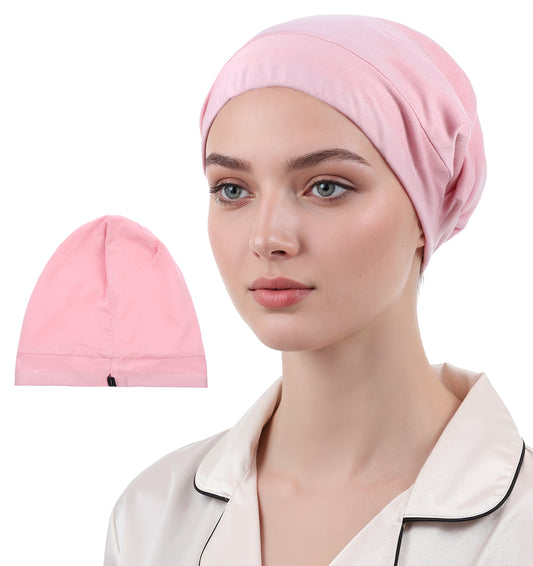 ValueBargain Silk Hair Cover for Sleeping, Adjustable Satin Lined Skull Cap for Women Sleep Bonnet for Women Curly Hair Protection, Comfortable & Breathable, Pink
