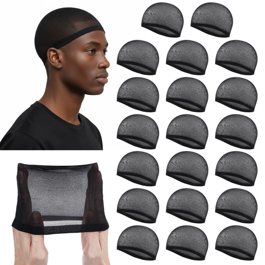 20 Pcs Wave Cap for Men, Black Wig Caps Hair Net for Men Sleeping Washing