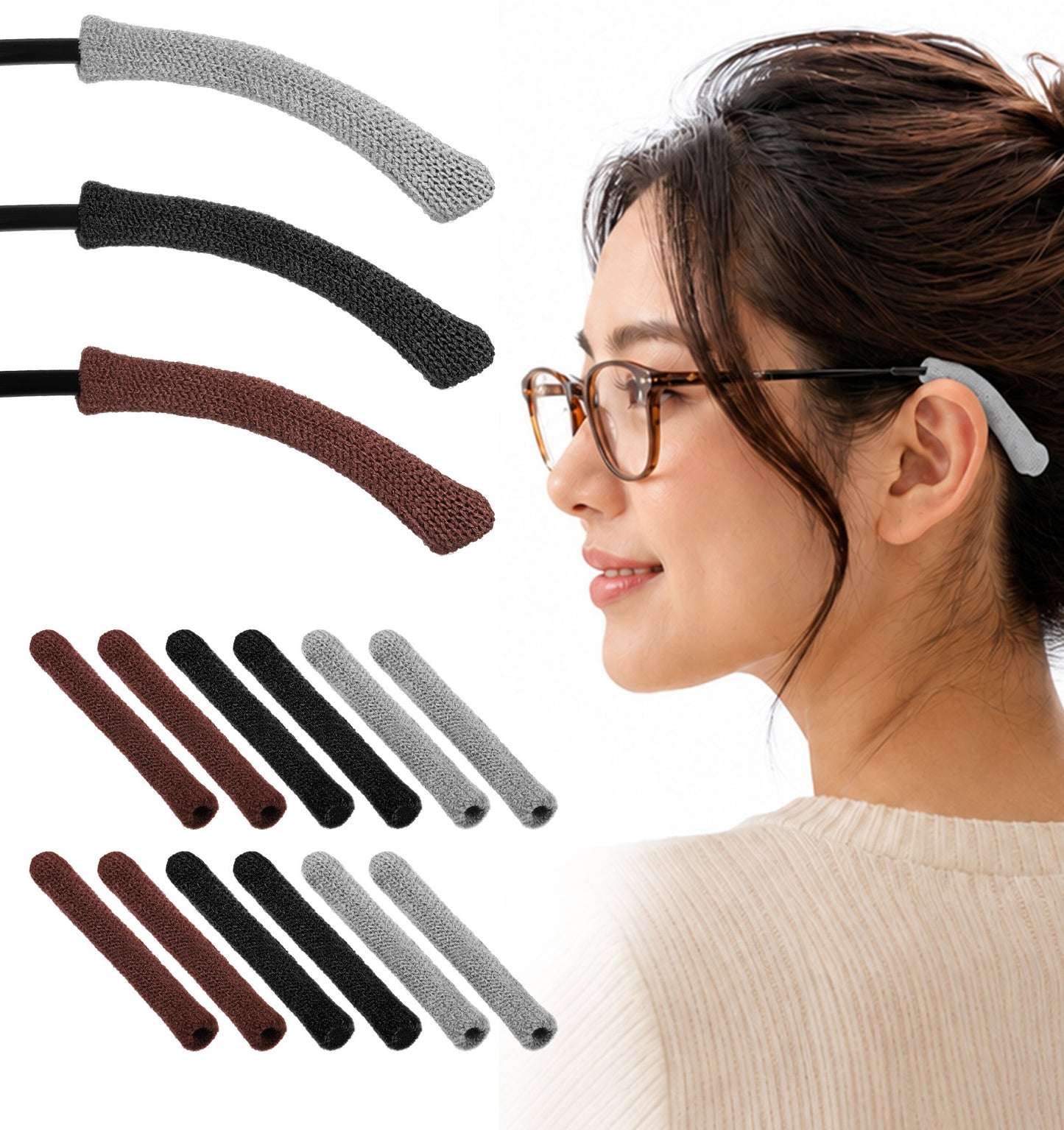 12 Pcs Glasses Arm Cushion, Eyeglasses Ear Grips, Cotton