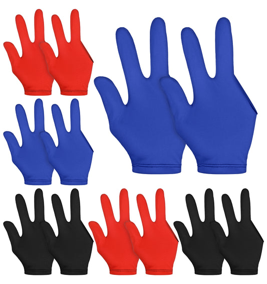 Thrymme 12 Pcs Billiard Gloves for Women Men 3 Fingers Left and Right Hand Sports Pool