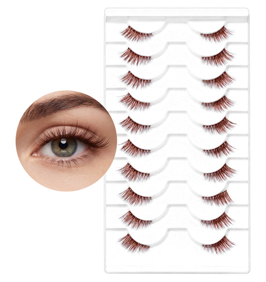 10 Pairs Half Lashes, Brown Half Eyelashes Natural Cat Eye (Brown, 4-18 Mm)