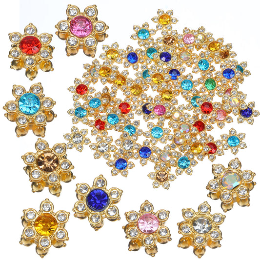 Classicseali 200 pcs Embellishments for Crafting, Flower Gems for Crafting, Clothes, Hats, Shoes, Bags,13mm Craft Gems with Metal Base for DIY Crafts Jewelry Making Clothing Accessories, Mixed Color