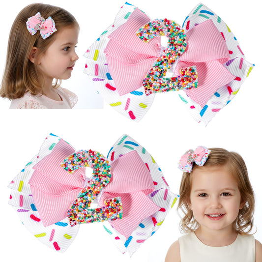 Elegaperma 2Pcs 2nd Birthday Outfit, Sparkly Number 2 Birthday Hair Bow with Alligator Clip, Pink 2nd Birthday's Bow for Toddler Girl Birthday's Party Decorations