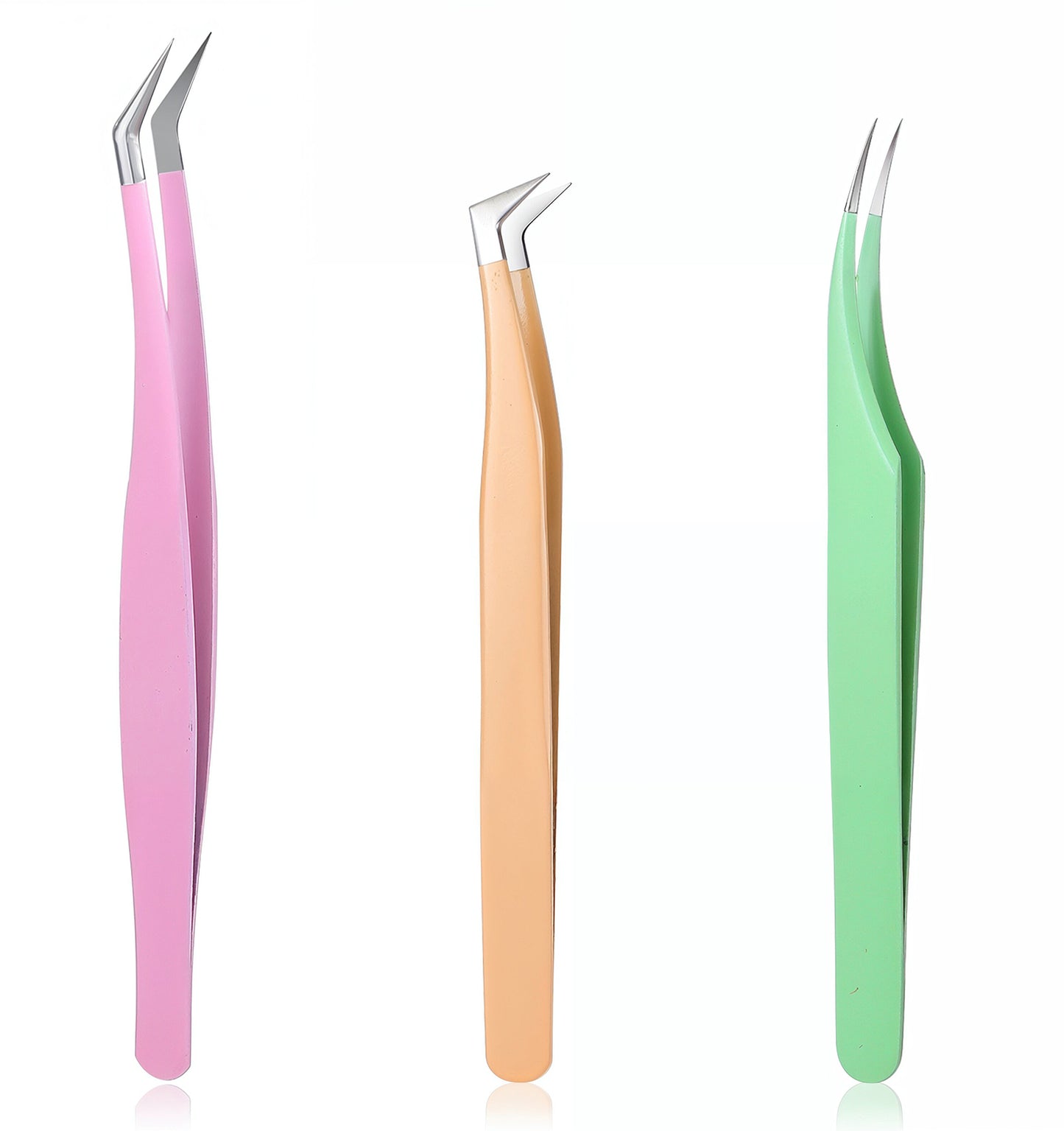 Eyelash Tweezers for Cluster & Individual Lashes, 3Pcs Lash Tweezers for Eyelash Extensions, Professional Fiber Tip Kit Contains Lash Curved & Volume