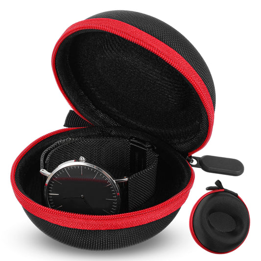 Elegaperma 2 Pack Watch Carrier Pouch,Watch Travel Case,Single Watches Storage Boxes with Zipper for Smart Watches & Wristwatches up to 50mm,Black Red