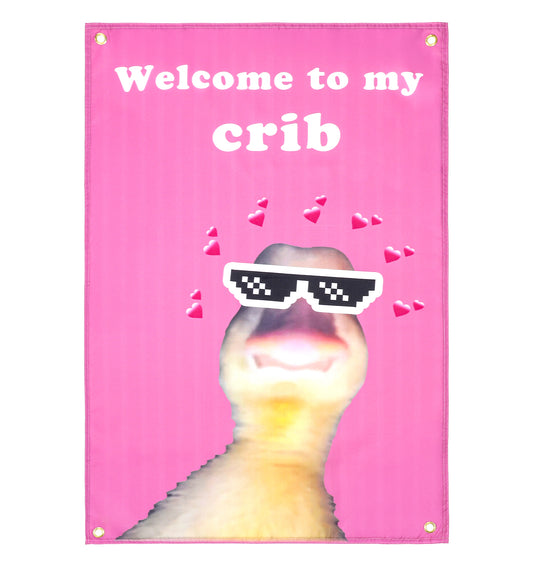 Funny Flags, Polyester Cool Room Decor Flag, Welcome to My Crib Slogan Duck Face Tapestry for Wall Indoor & Outdoor Garden Parties