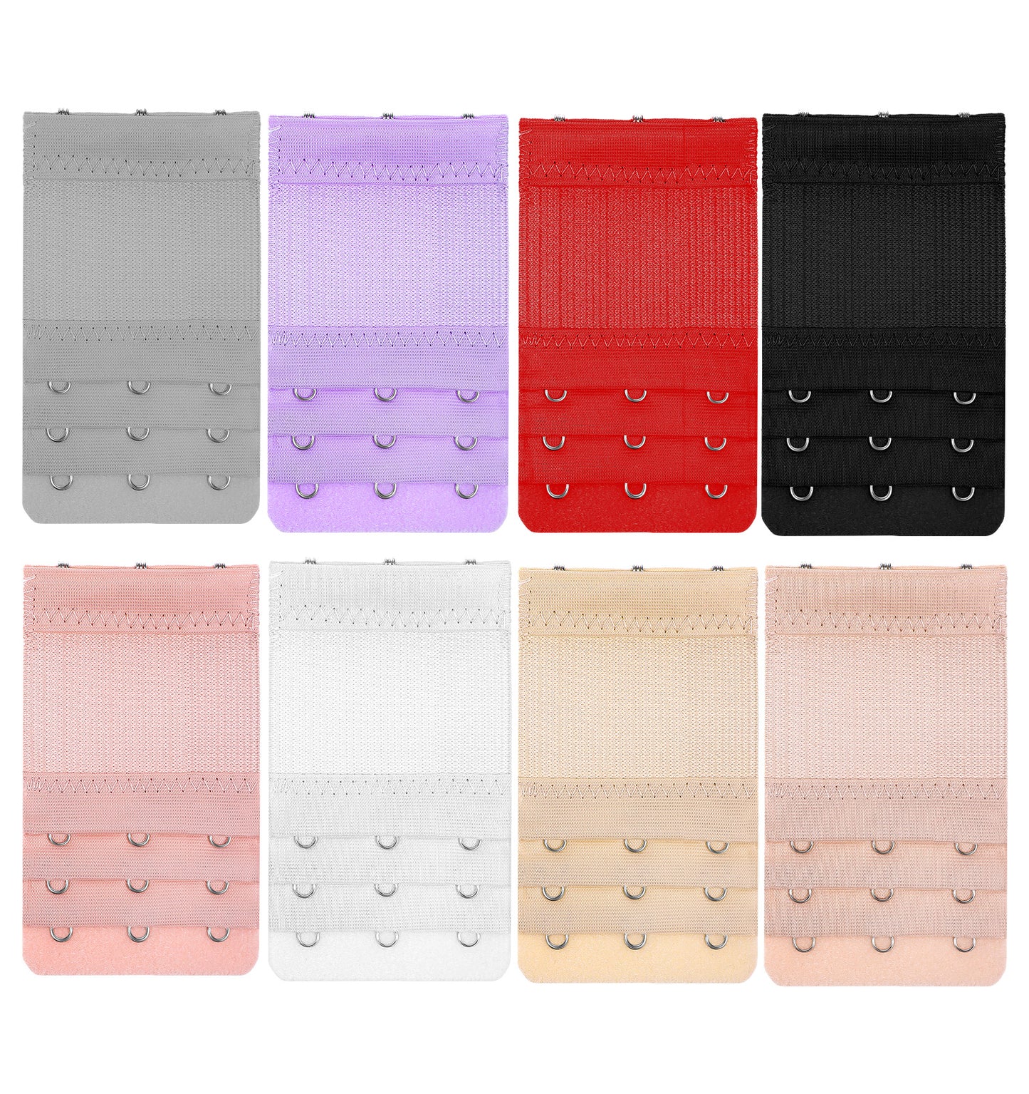 FRCTLNKG 8 Pack 3 Hook Bra Extenders, 3 Row Soft Stretch Bra Band Extender, Elastic Bra Extension Strap for Plus Size & Everyday Comfort, Mixed Colours