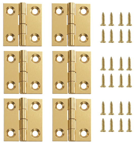6 Pcs Small Brass Hinges 1 Inch - Gold Mini Folding Hinges with Screws for Wooden Box, Jewelry Box, Crafts, Drawer, Door & Furniture