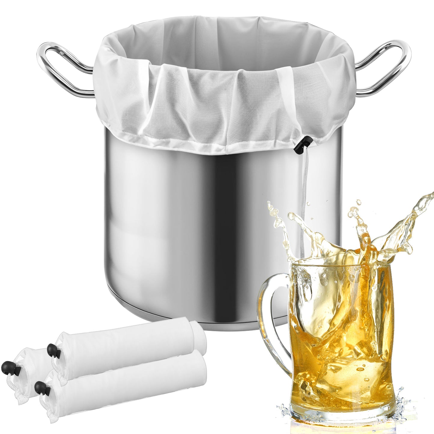 Oruola 3pcs Large Brew Bags Reusable,Fine Mesh Strainer Bag for Home Brewing Hops Grains ruit Cider Apple Grape Wine Making,Press Drawstring Straining Brew in a Bag for Cooking Coffee Yogurt