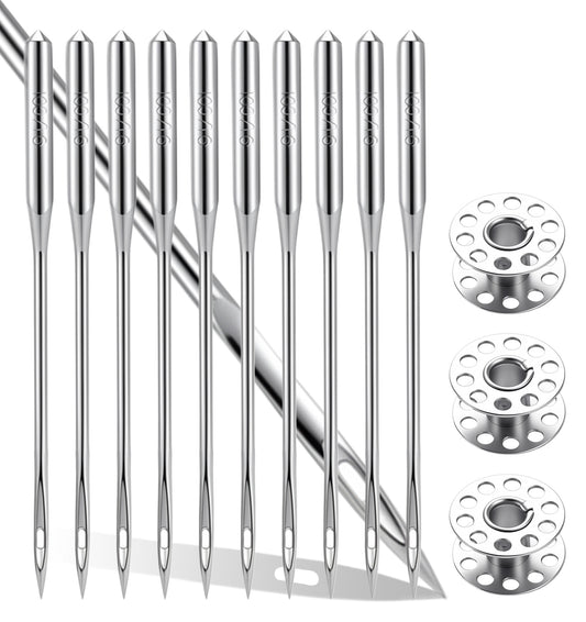 50 PCS 100/16 Sewing Machine Needles, 1.5 Inch Heavy Duty Sewing Machine Needles for Leather, Jeans & Canvas, Compatible with Home Sewing Machines (3 Bobbins Included)