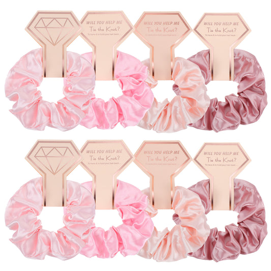 Classicseali 8PCS Pink Scrunchies, Soft and Fashionable Pink Hair Scrunchies, Satin Scrunchie for Curly Hair, for All Hairs Types of Bridesmaids Proposal, Bachelorette Party Gifts,Multicolor