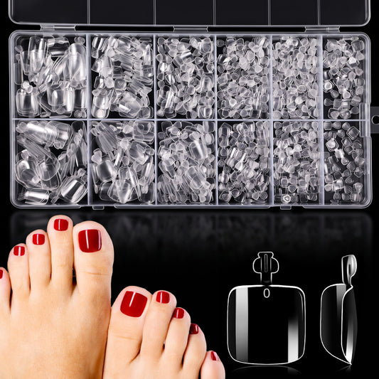 Elegaperma 600pcs Toe Nail Tips, 12 Sizes Acrylic Toe Nail Extensions Clear