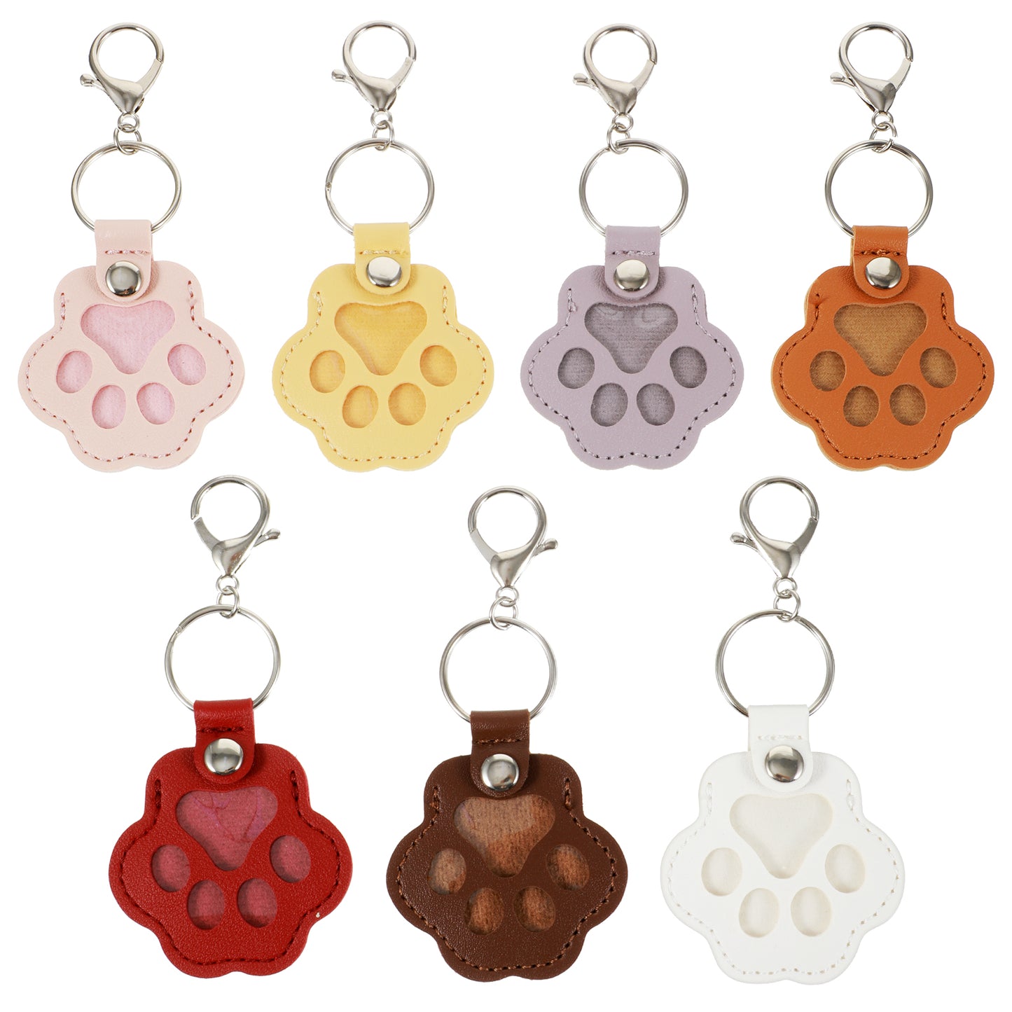 Classicseali 8PCS Dog Hair Keyring, Pet Paw Shaped Dog Hair Keepsake Keychain, Leather Dog Hair Key Chain,with Pink Tweezers, Memorial Gift for Pet Lovers, Suitable for Anniversary, Birthday, 8 Colors