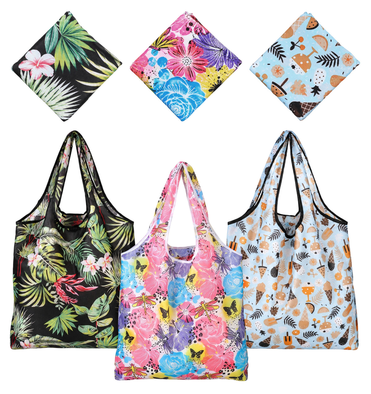 Thrymme 3 Pcs Folding Shopping Bags, Large Capacity Foldaway Shopping Bags