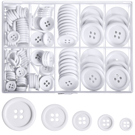 Classicseali 160PCS Big White Buttons, Round Buttons White, 4 Holes Small Whites Button, Smooth Surface, for Crafts, Coats, Shirts, Pants, Shorts and More, 5 Sizes
