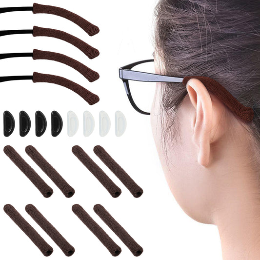 Oruola 4pairs Eyeglass Cushions for Ears, Upgrade Soft Knitting Ear Pads for Glasses, Anti-Slip Elastic Comfort Eyeglasses Temple Tips Sleeve, Ear Cushions for Glasses with 8 Eyeglass Nose Pads