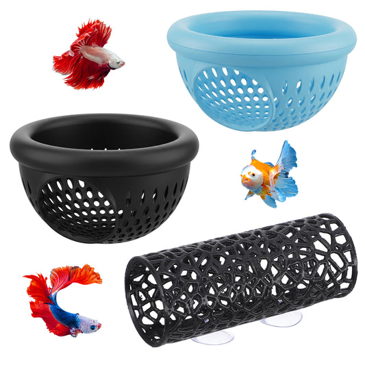 Classicseali 3 Pcs Betta Hammock,2 Shapes Beta Fish Hammock,Black & Blue