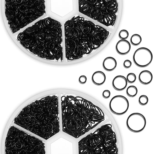 Classicseali 1940pcs Chainmail Rings, 6 Different Sizes of Black Jump Rings for Jewelry Making, Jump Ring for DIY Bracelet Earrings Necklace Jewelry Making, 4mm 5mm 6mm 7mm 8mm 10mm
