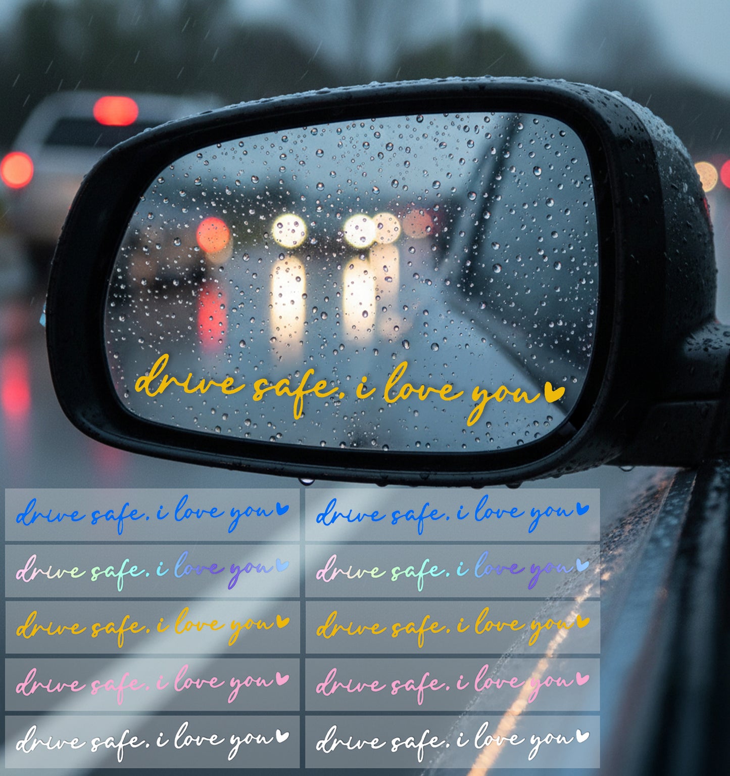 10 Pack I Love Uou Drive Safe Mirror Sticker, I Love You Drive Safe Sticker for Car Windows & Rearview, Funny Car Accessories for Couples & Family