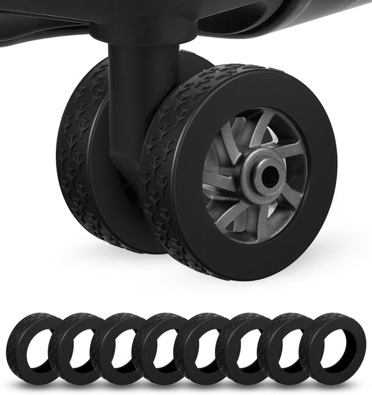ValueBargain 8PCS Suitcase Wheels Replacement, Airplane-Shaped Silicone Luggage Wheel Protectors, Luggage Covers for Spinner Caster Sleeves (Black)