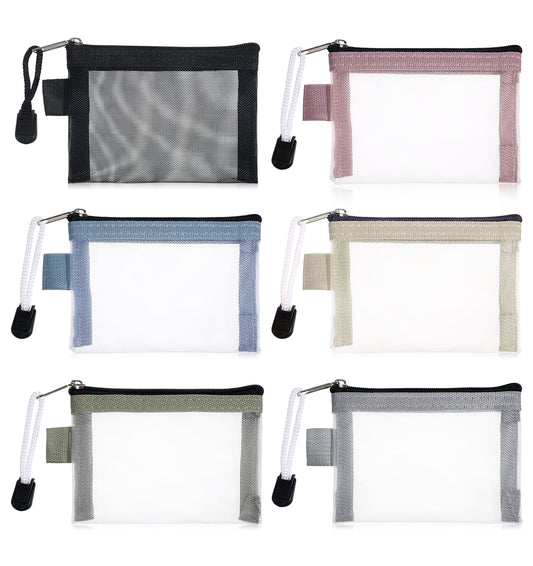 6 Pcs Small Zip Pouch, Mini Small Pouch with Zip, 4.3 x 2.9 Inches for Credit Cards, Coins & Cosmetics (Black, Blue, Green, Pink, Light Gray, Yellow)