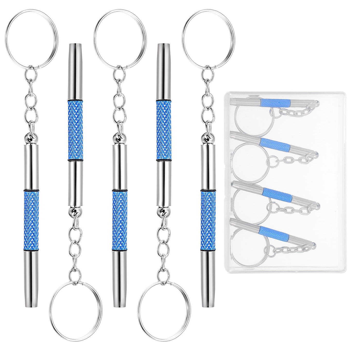 Guduling 4pcs Mini Screwdriver Set for Glasses, Glasses Tightening Kit, 3 in 1 Design, Micro Screwdriver with Key Ring, Textured Handle, for Sunglasses, Toy Screw Fixing, Blue