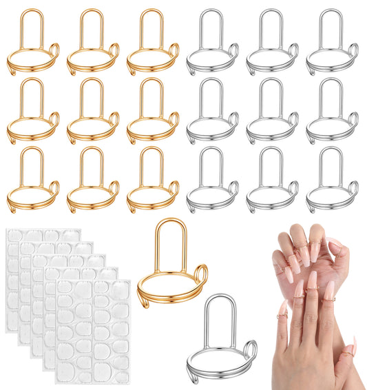 20 Pcs Nail Rings, Nail Rings for Women with 120 Pcs Adhesive Tabs