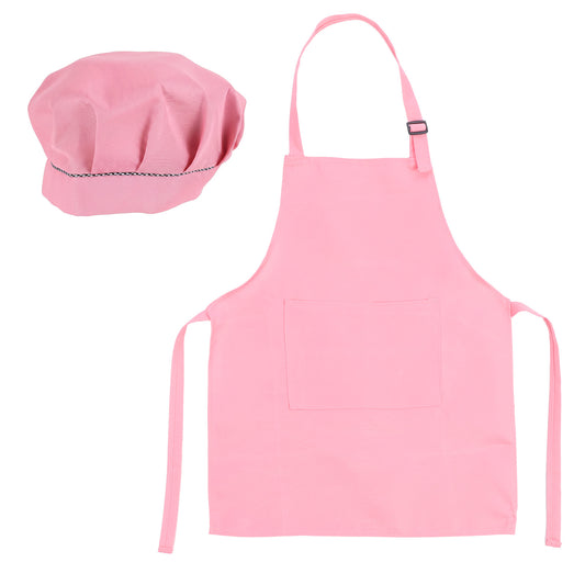 Classicseali kids chef hat and apron, Adjustable Kids Apron and Chef Hat Set with 2 Pockets, Kids Aprons for Girls, for Cooking Baking, Pink