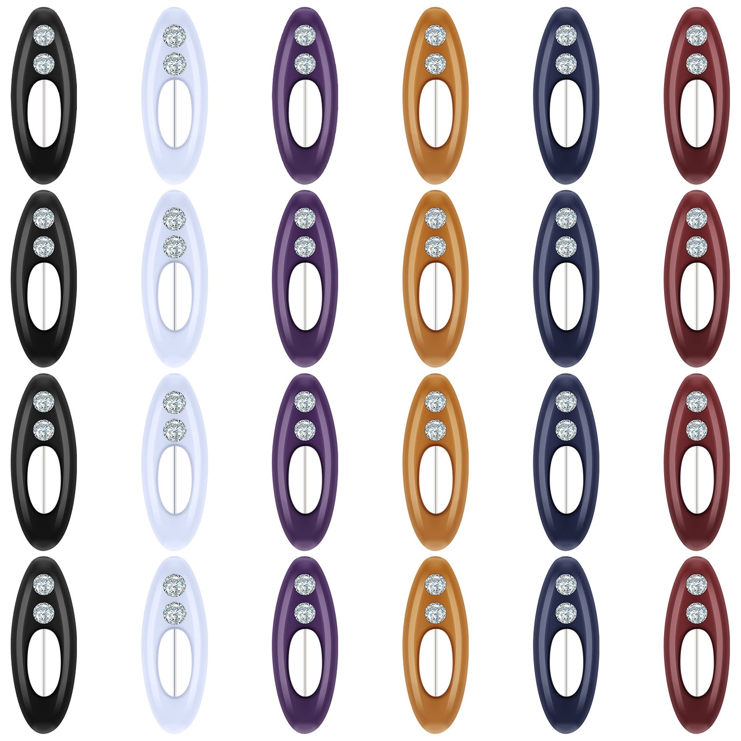 24 Pcs Hijab Pins, Oval Rhinestone Scarf Pins with Plastic & Iron Design, 3.9 x 1.9 x 1.5 cm (Multi-Colour)