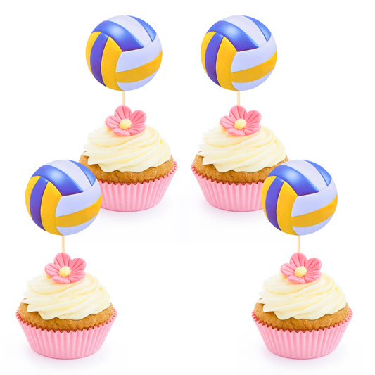 oruola 48pcs Volleyball Cupcake Toppers Volleyball Cake Topper Sticks Volleyball Theme Cupcake Decorations for Baby Shower Birthday Party Cake Toppers Decoration Supplies