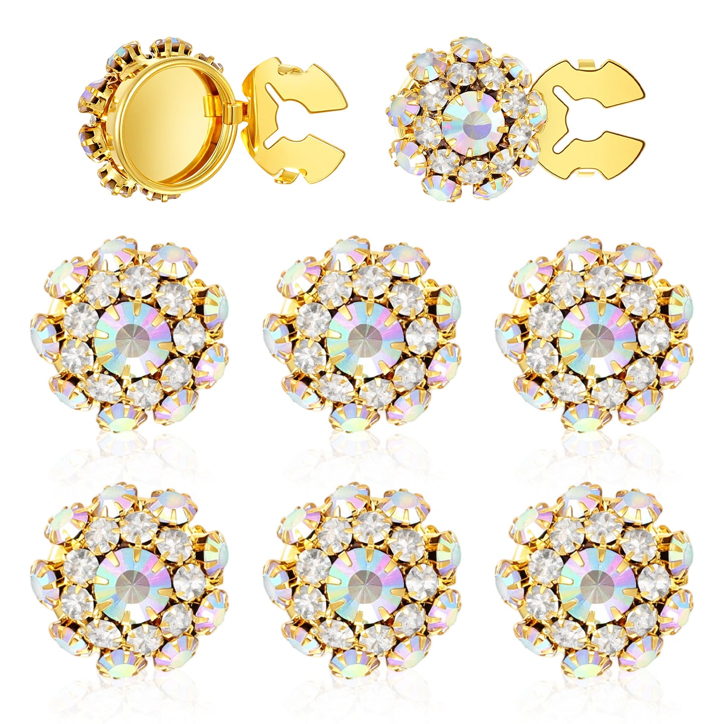 6PCS Button Covers,0.83in Diameter Detachable Button Amsterdam Covers, Snap On Clear Crystal Jewelry Button Amsterdam for Blouses, for Women Men Dress Suit Cuff Tux Shirt Accessories, Gold