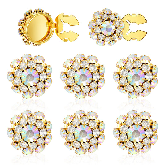 6PCS Button Covers,0.83in Diameter Detachable Button Amsterdam Covers, Snap On Clear Crystal Jewelry Button Amsterdam for Blouses, for Women Men Dress Suit Cuff Tux Shirt Accessories, Gold