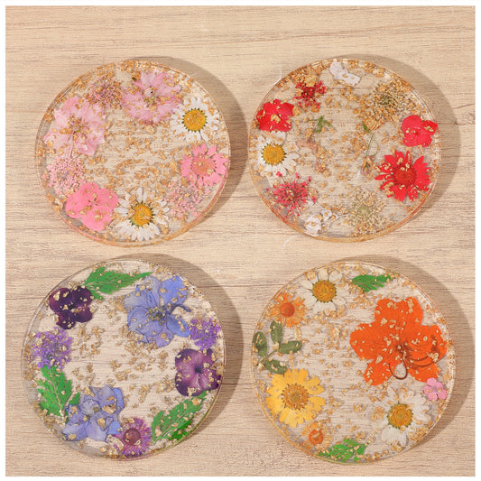 Classicseali 4PCS Coasters set of 4,Flower Coasters, 8.7cm/3.4Inch Non-Slip Floral Resin Coasters, Cute Coasters for Drinks,for Coffee Tables,Wooden Desks,Kitchen Bars and Mugs,for Office Women